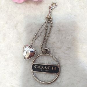 Coach Silver Keychain with Heart Charm Rare Authentic Bag Charm Key Chain